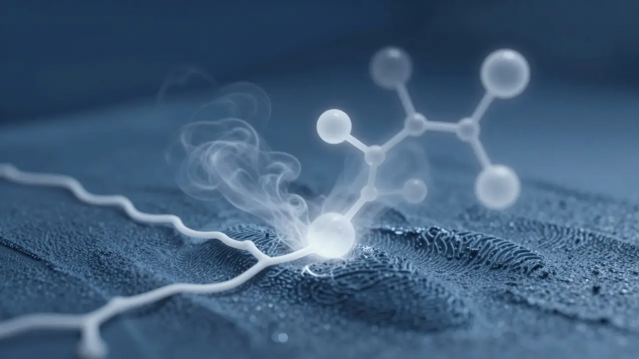Abstract visualization of cyanoacrylate polymerizing on fingerprint ridges