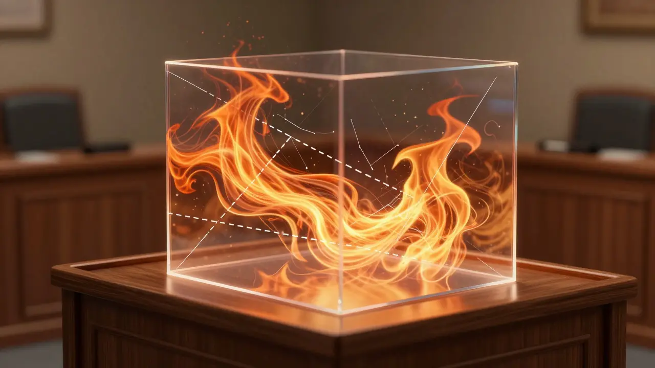 Abstract visualization of fire spread patterns overlaid with scientific data lines