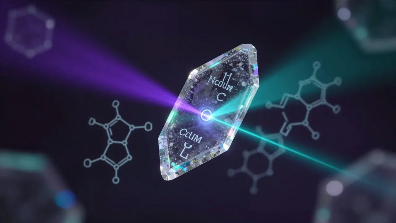 Abstract visualization of laser scanning a glass fragment for elemental analysis