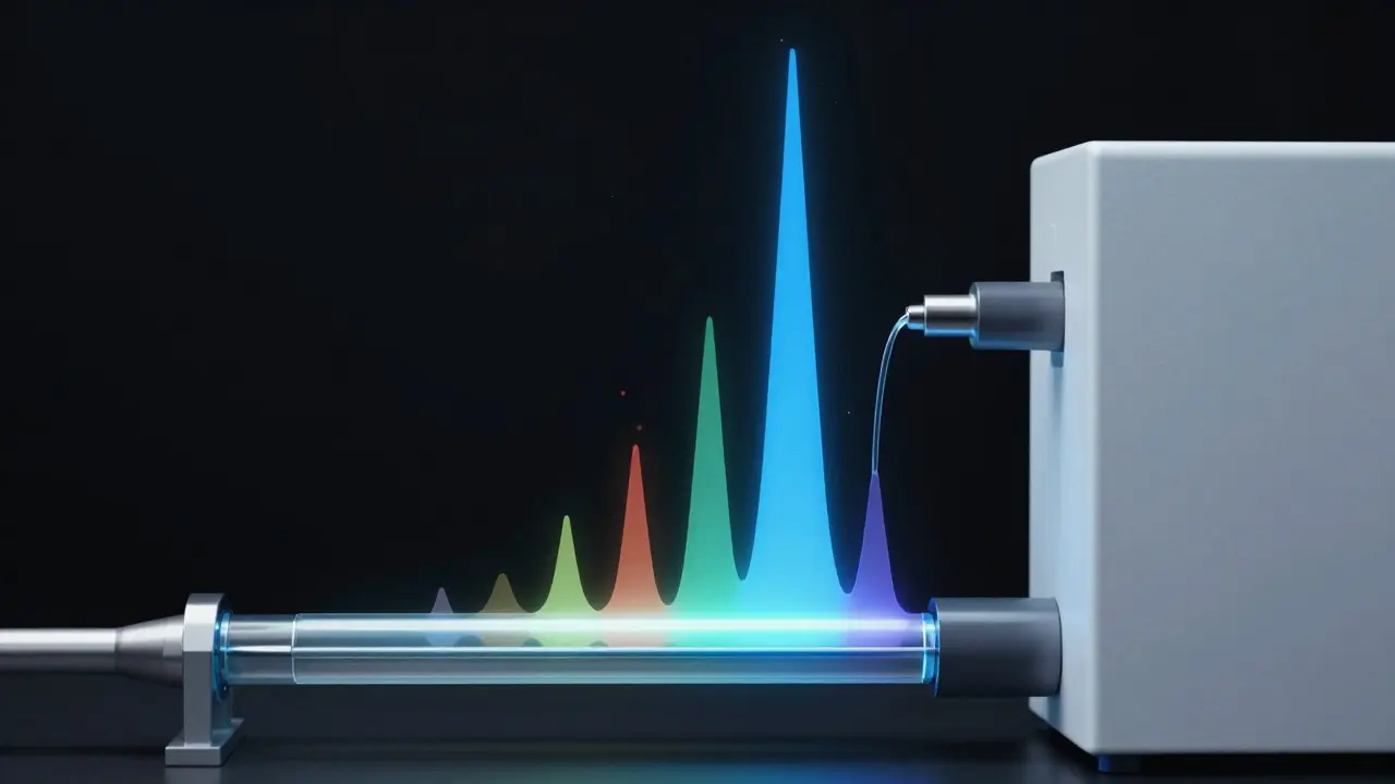 Abstract visualization of mass spectrometry separating chemical compounds