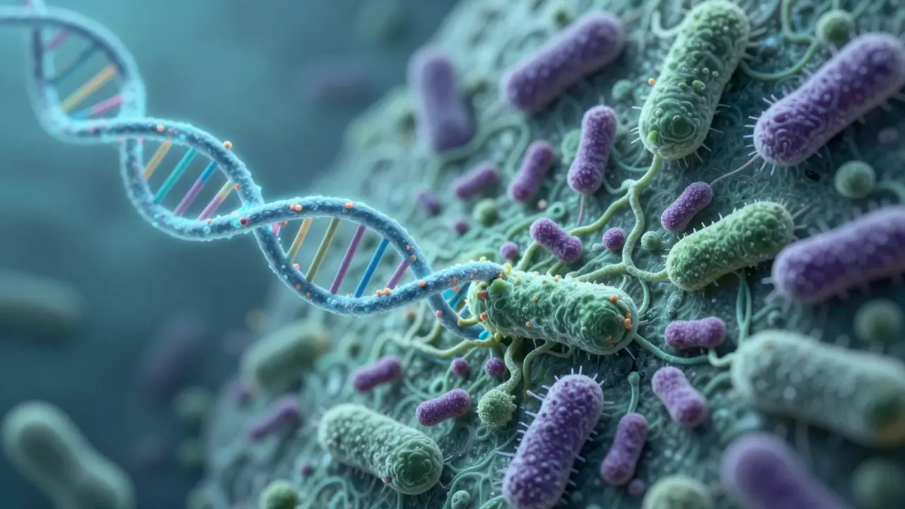 Abstract visualization of mold and bacteria threatening DNA samples