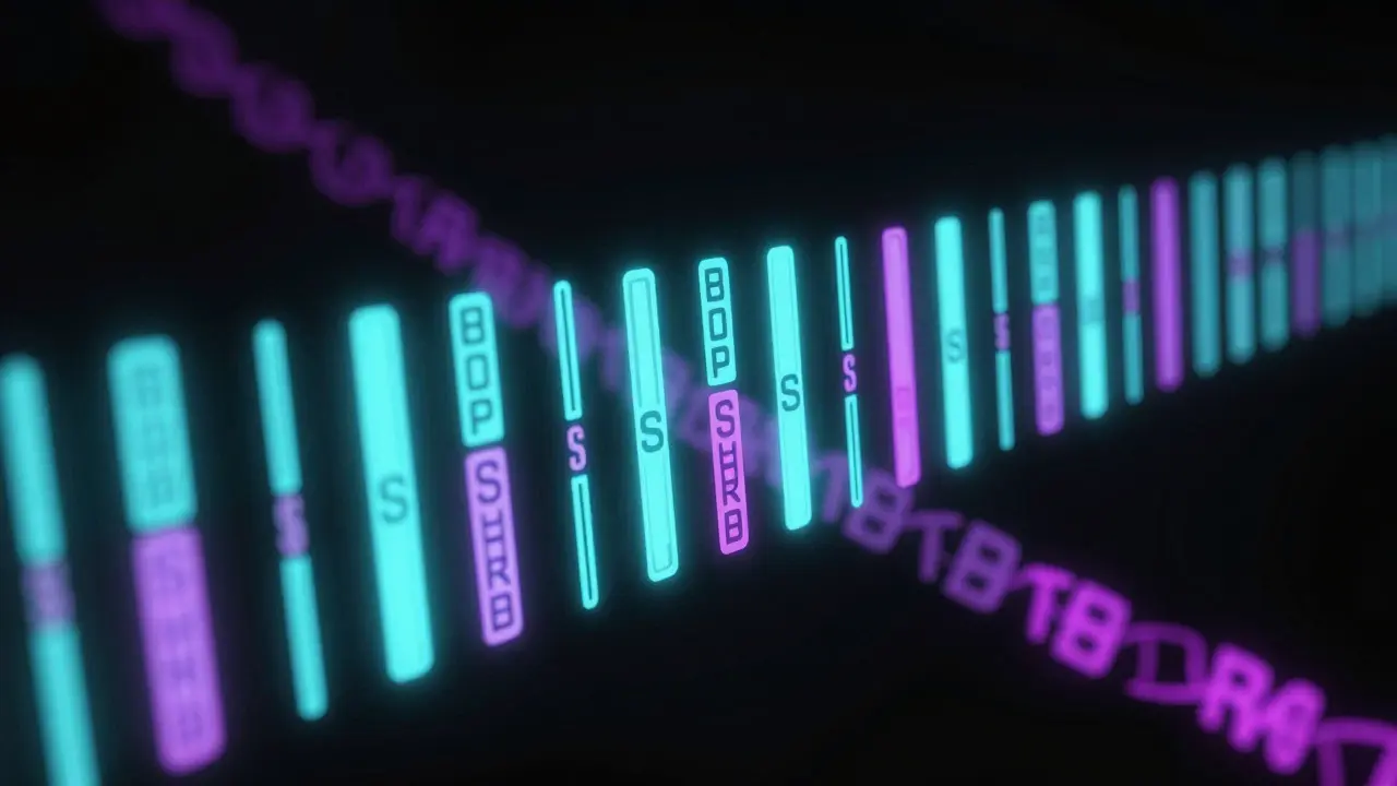 Abstract visualization of STR DNA barcode patterns matching