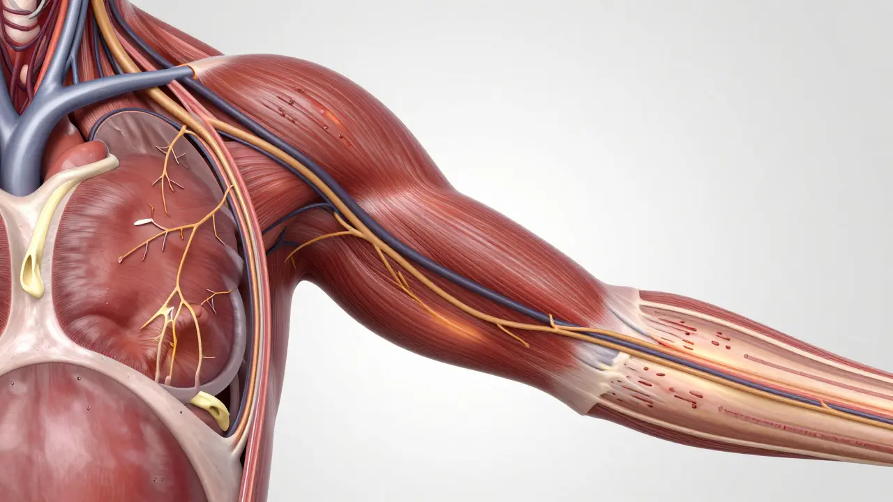 Anatomical view of internal heart and nerve damage from electricity