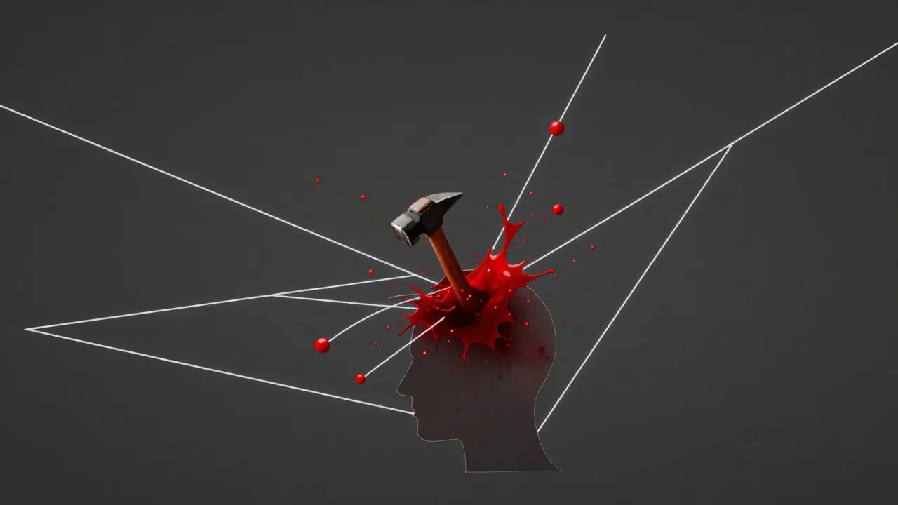 Artistic illustration of blood spatter trajectories and impact origin points