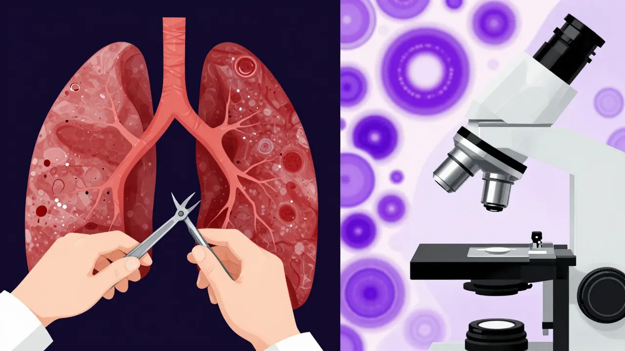 Artistic split view of gross anatomy and microscopic cell analysis