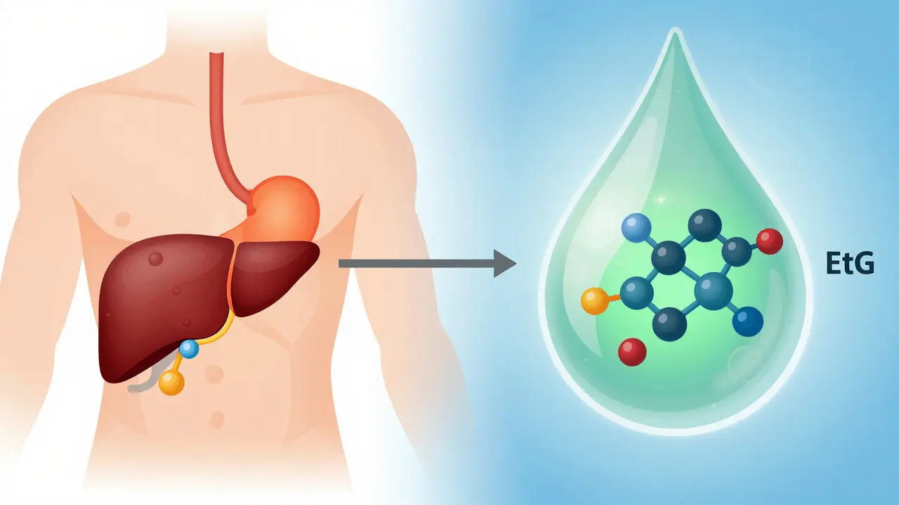 Artistic visualization of alcohol metabolism and metabolite detection in urine