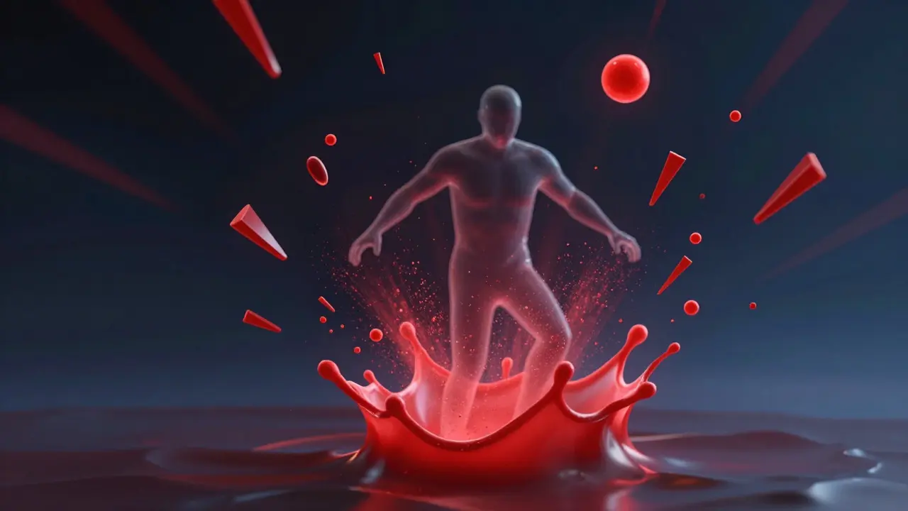 Artistic visualization of blood spatter physics showing different velocity impacts