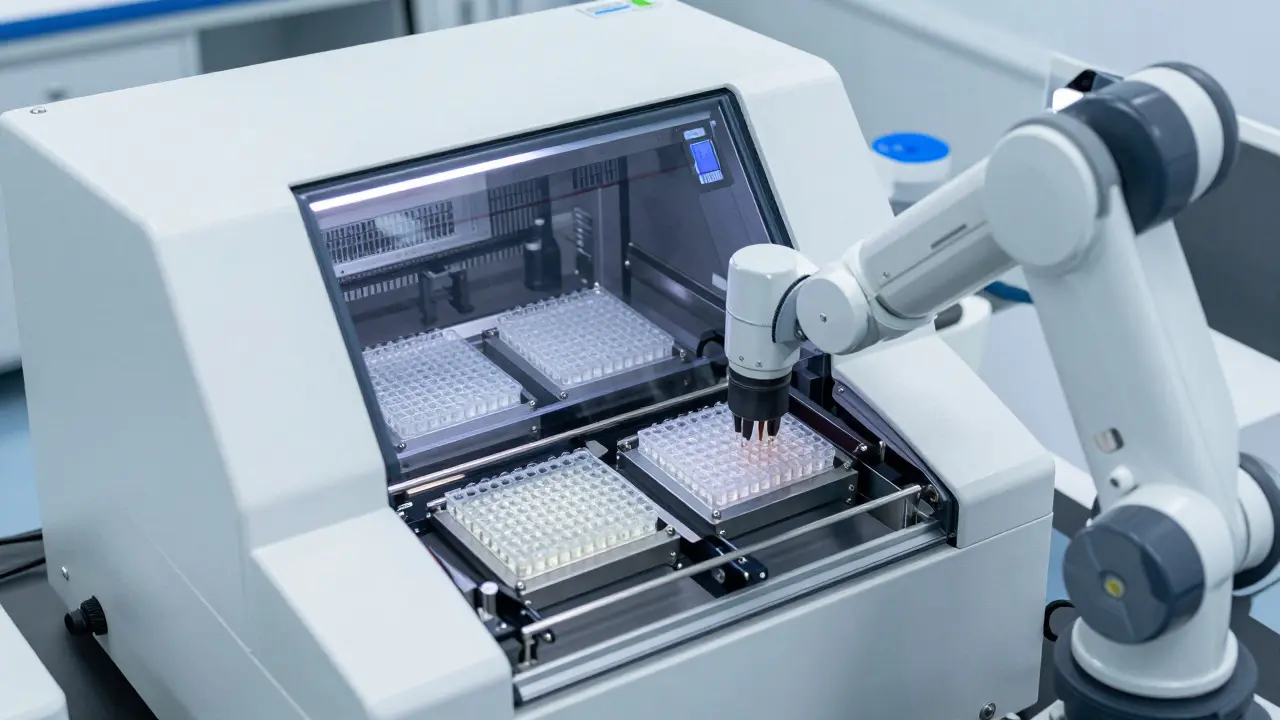 Automated robotic system processing multiple DNA samples in a lab