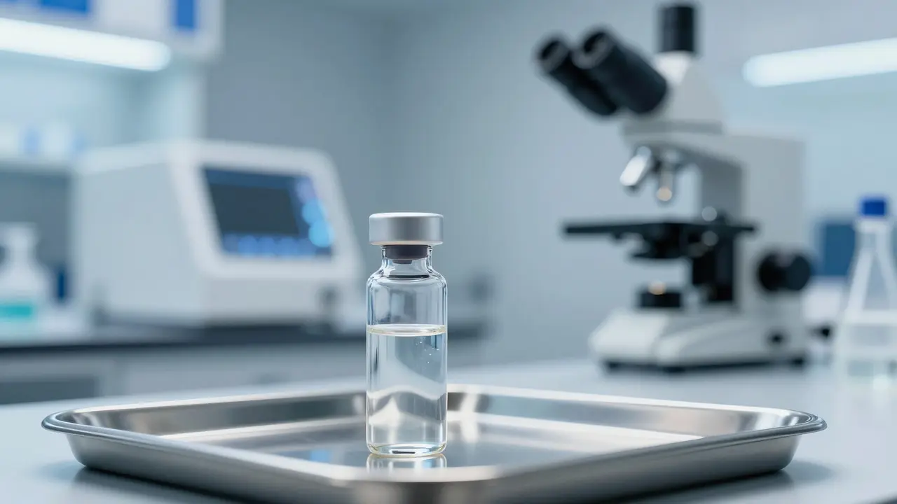 Biological sample vial in a modern forensic laboratory setting