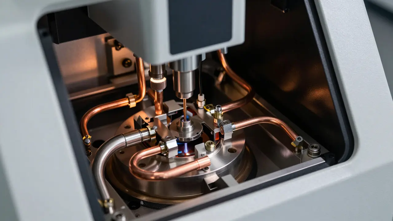 Close-up of a mass spectrometry machine's internal tubes