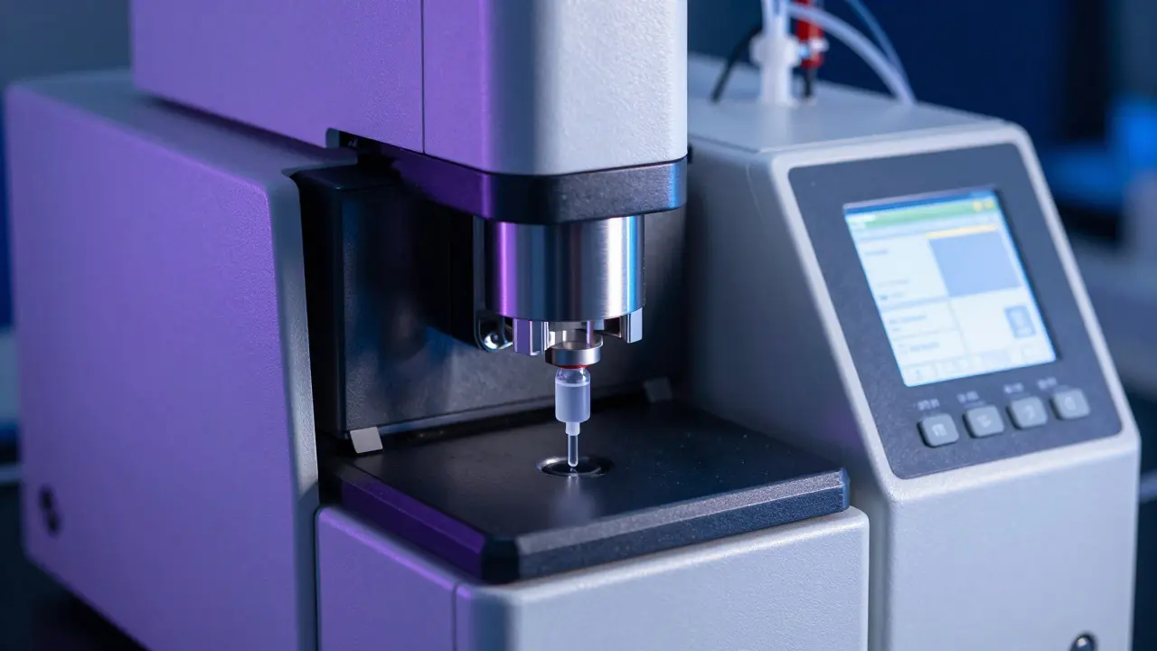 Close-up of a mass spectrometry machine analyzing a sample