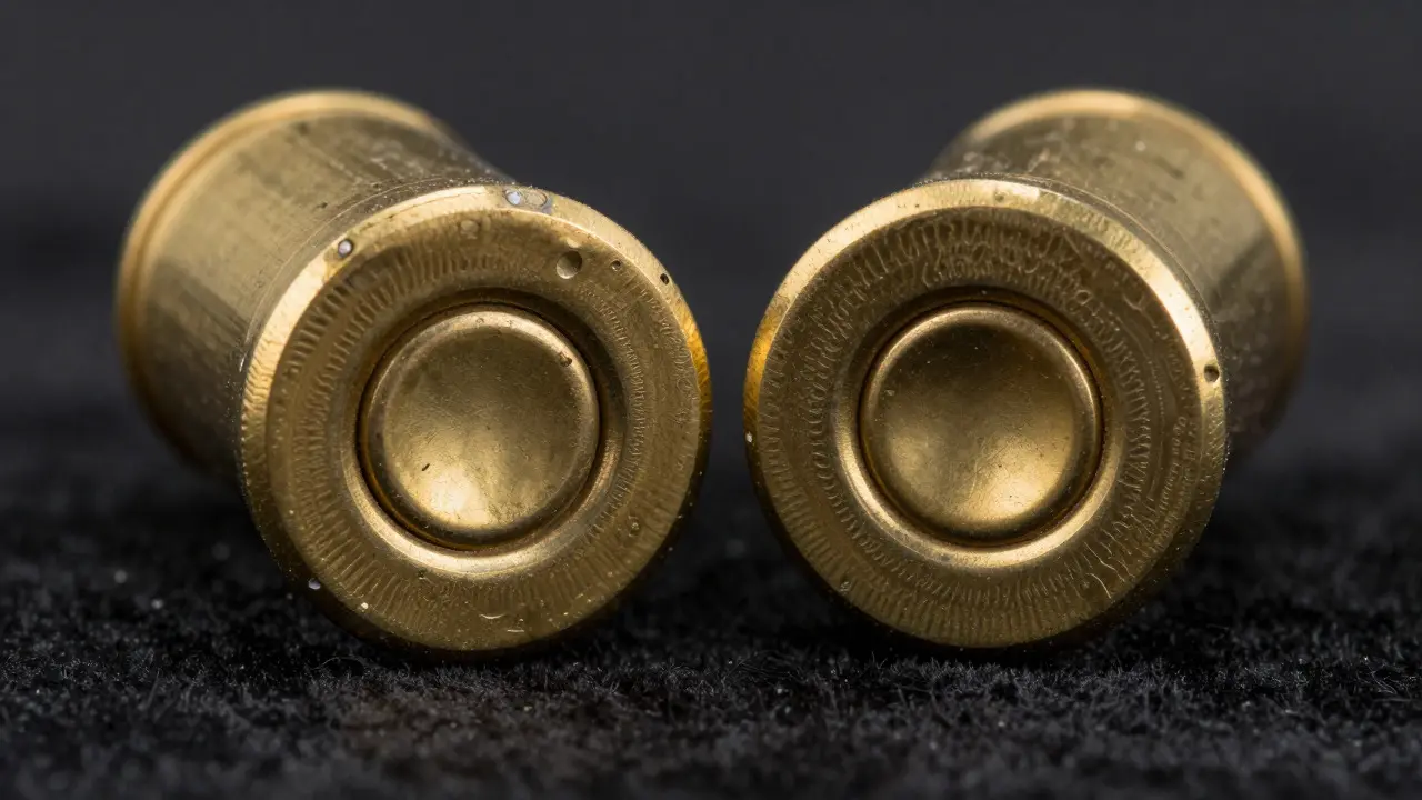 Close-up of two cartridge cases showing matching microscopic striations