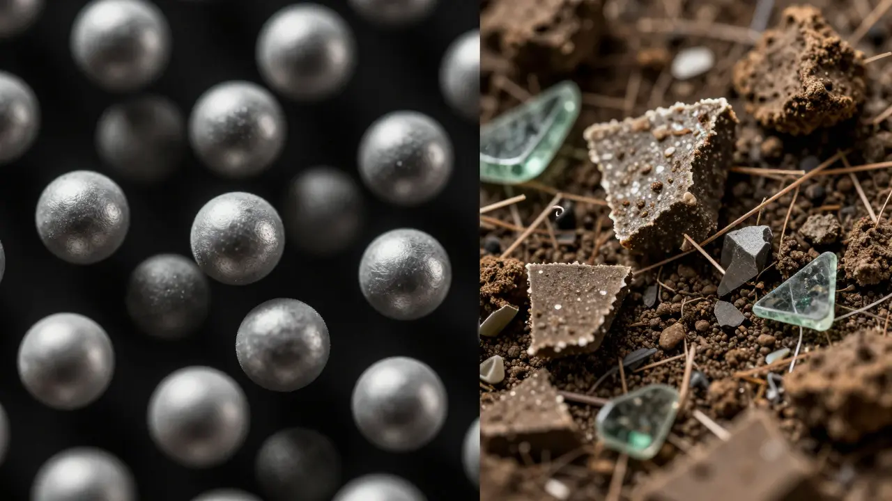 Comparison of spherical GSR particles vs jagged environmental debris