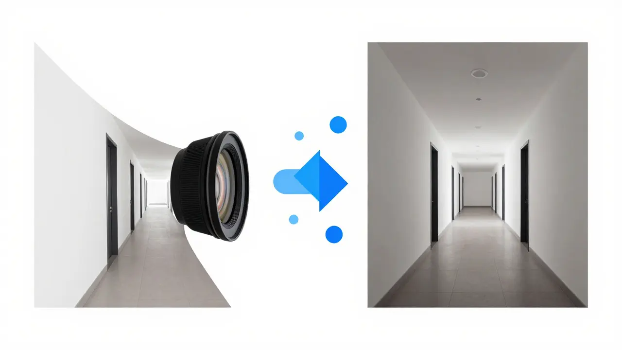 Comparison of wide-angle distortion versus accurate rectilinear perspective