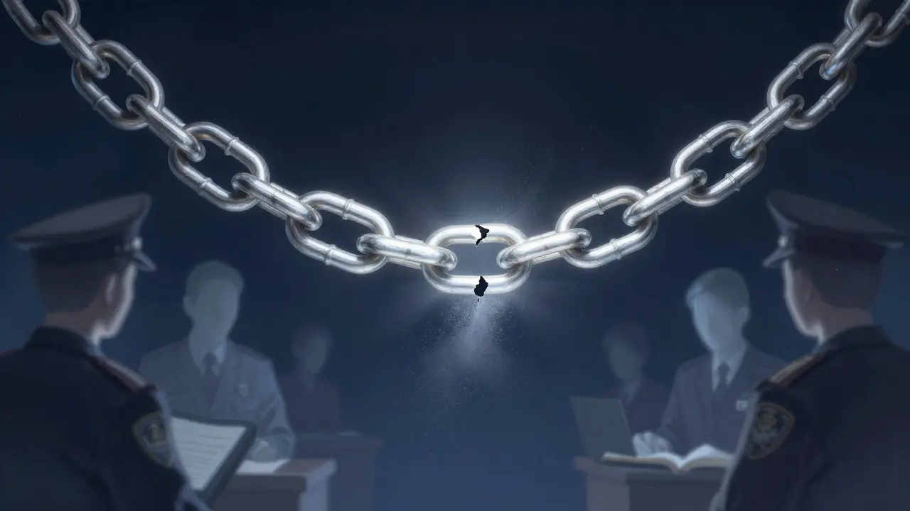 Conceptual art of a broken chain representing custody gaps
