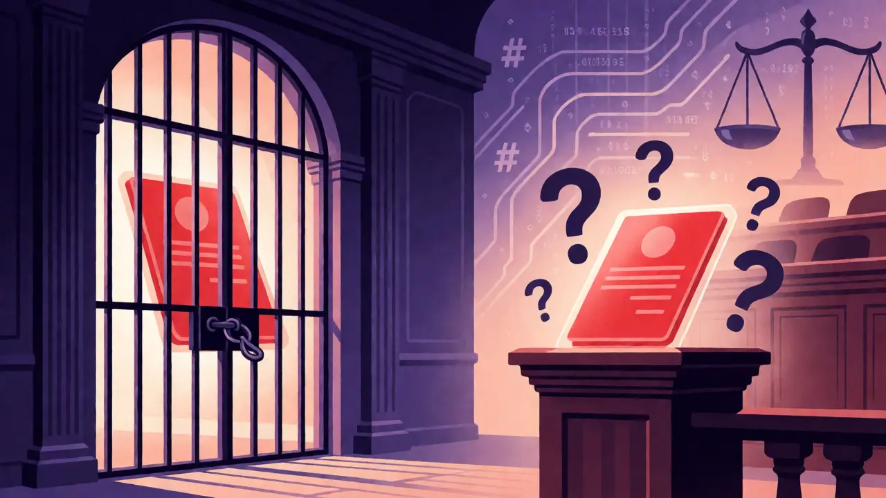 Conceptual art showing evidence blocked by gates or discounted in court