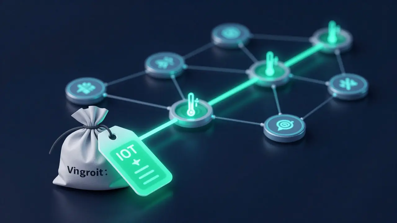 Conceptual graphic showing IoT sensors and blockchain securing digital evidence trails