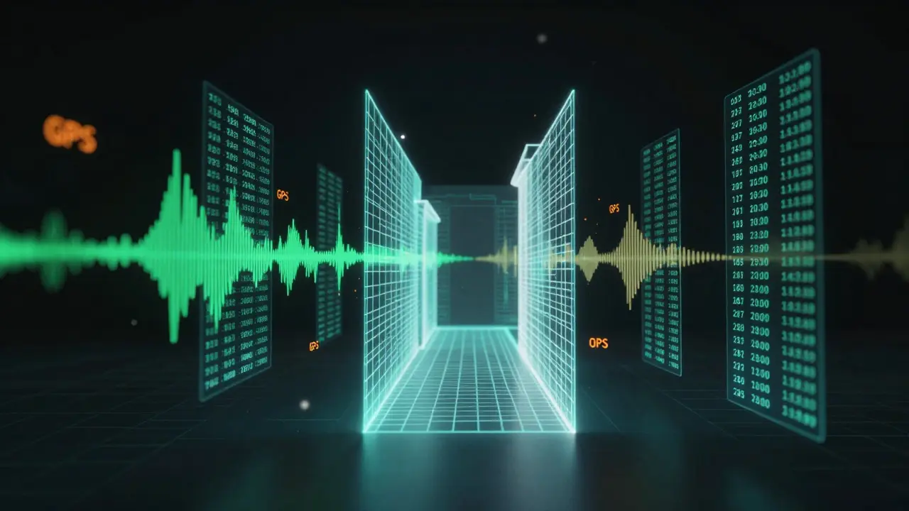 Conceptual visualization of 3D scene modeling integrated with audio and GPS data streams