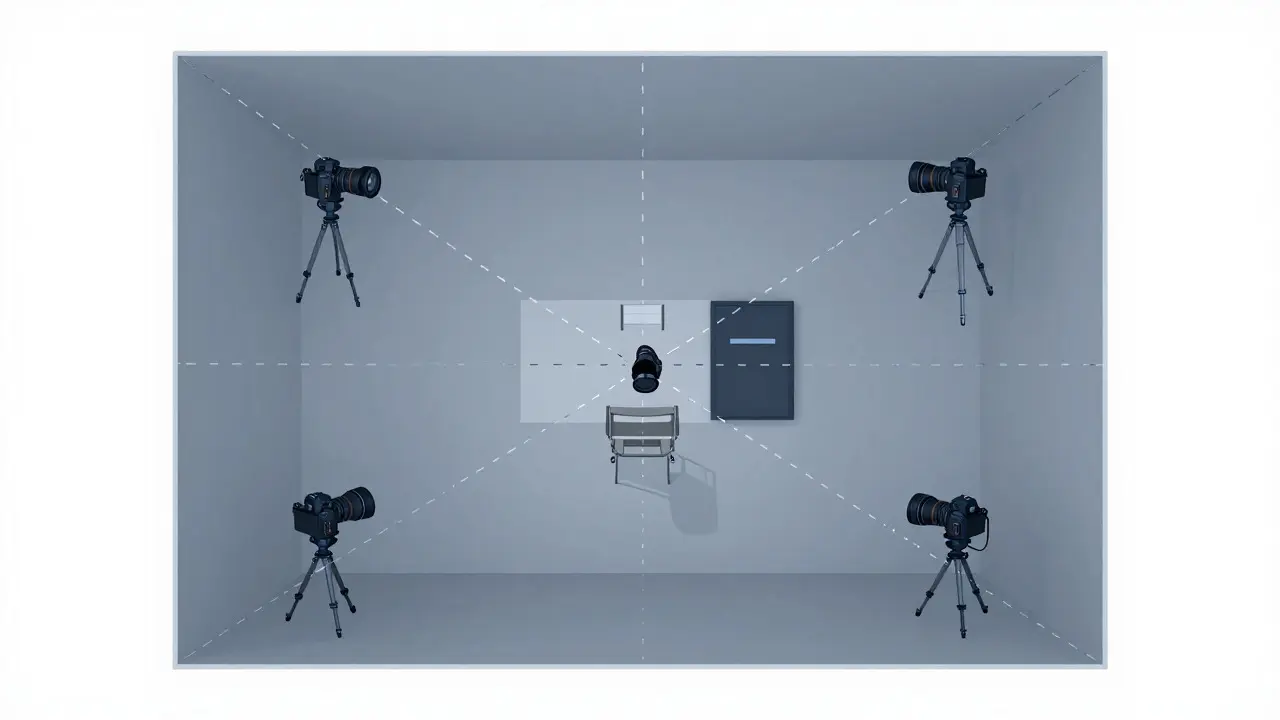 Diagram illustrating the four-corner shooting method for room documentation