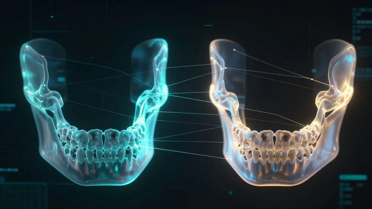 Digital art showing alignment of antemortem and postmortem dental data