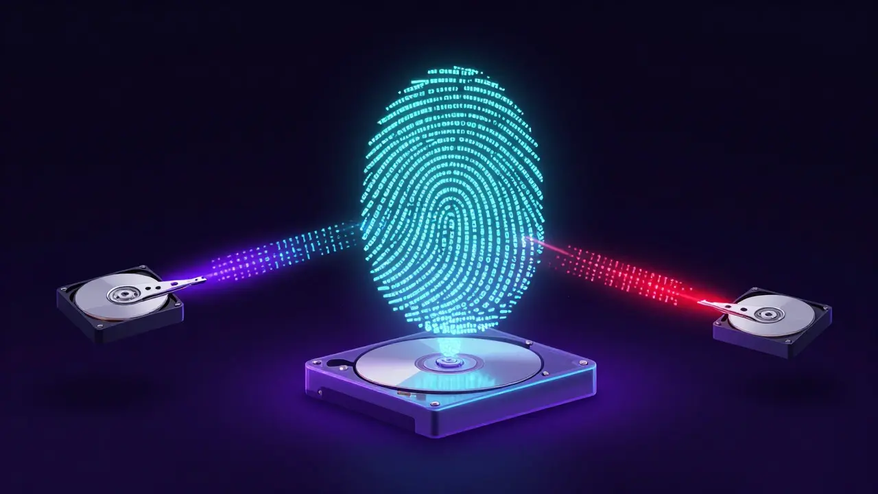 Digital art showing binary code verifying data integrity