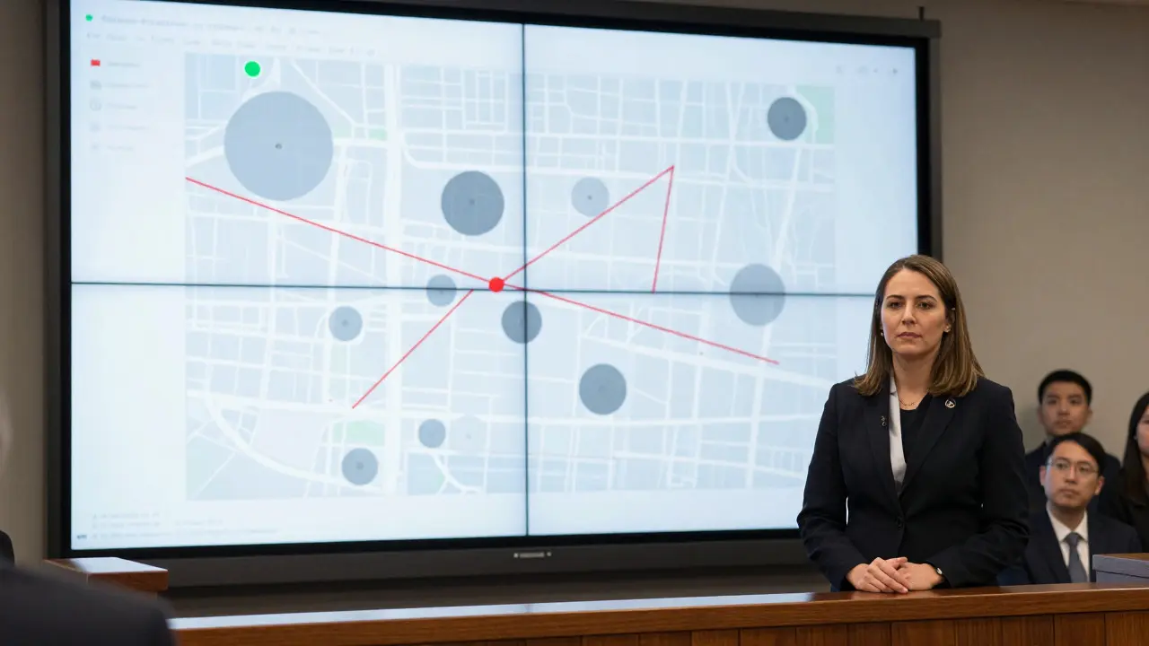 Forensic expert presenting a cell site location map to a jury in court