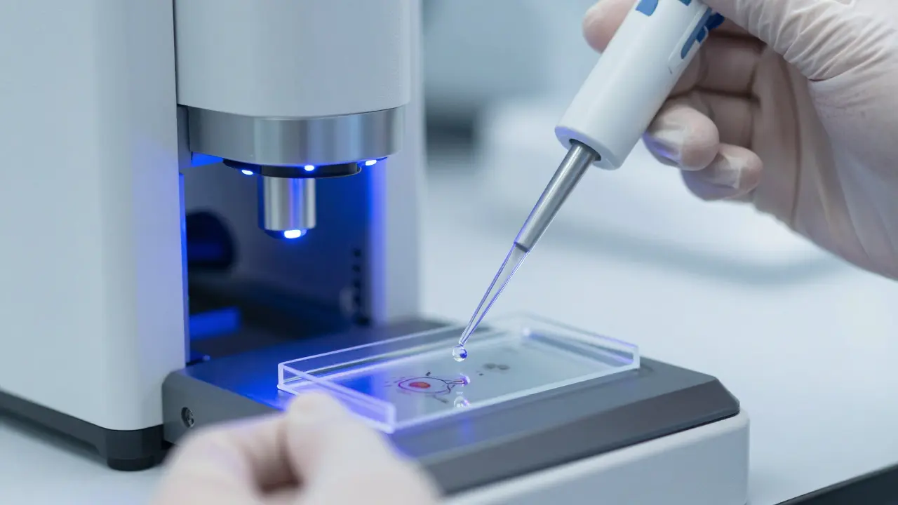 Forensic scientist extracting DNA sample in a modern lab