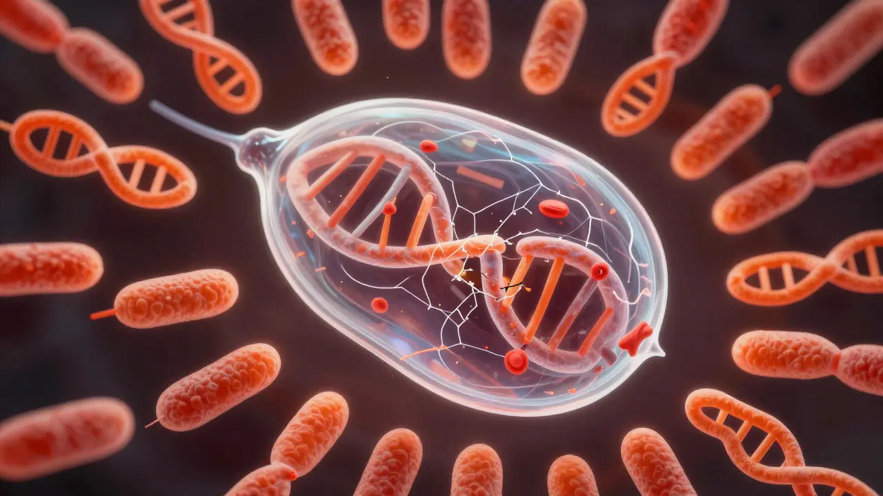 Illustration of a cell showing abundant mitochondria vs fragmented nucleus