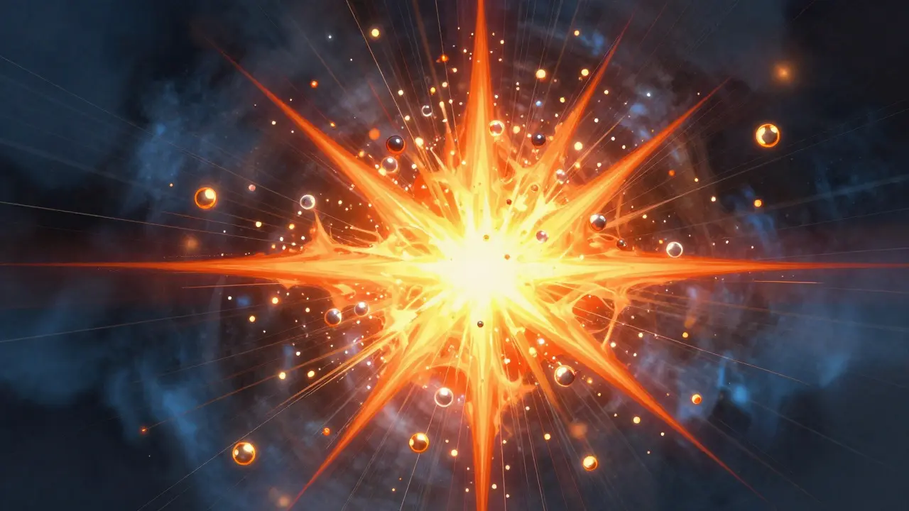 Illustration of primer explosion forming spherical metal particles