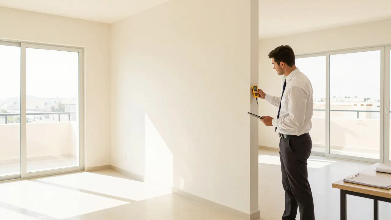 Inspector checking moisture levels in a freshly cleaned home