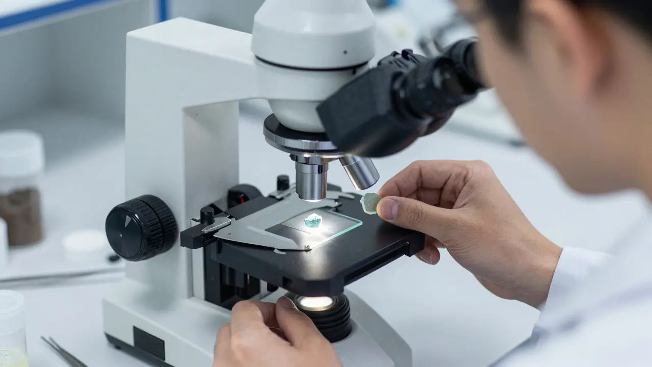Microscope used to examine a glass fragment in a forensic laboratory