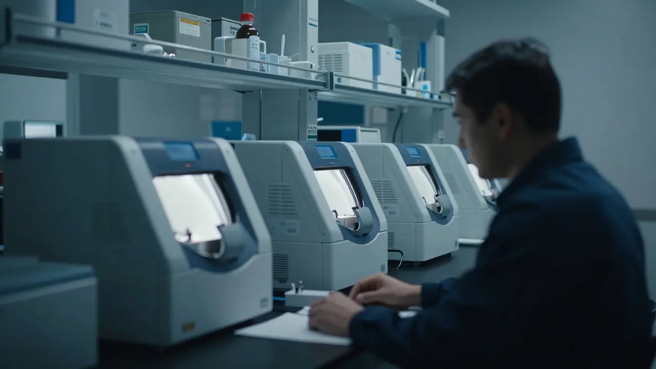Modern forensic laboratory with automated DNA analysis equipment