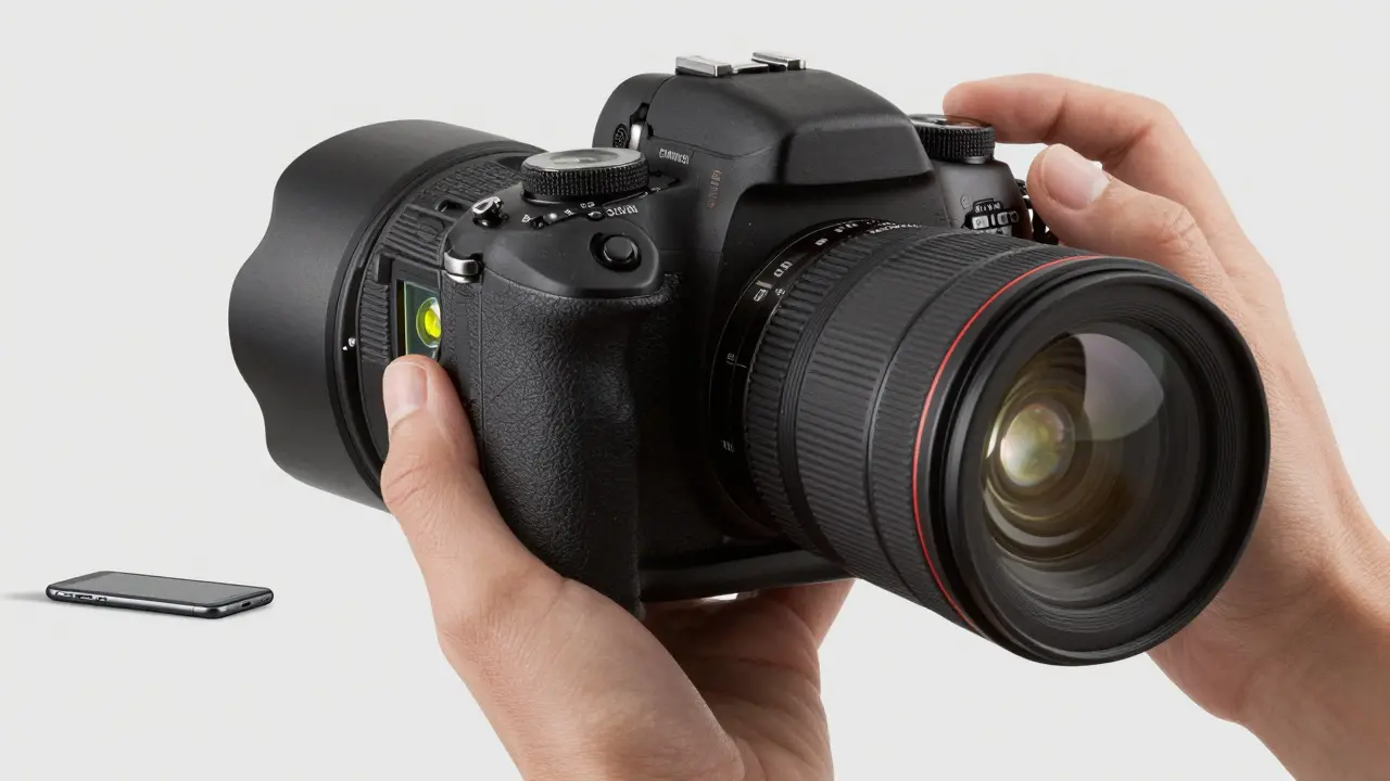 Photographer adjusting camera distance to maintain correct perspective scale