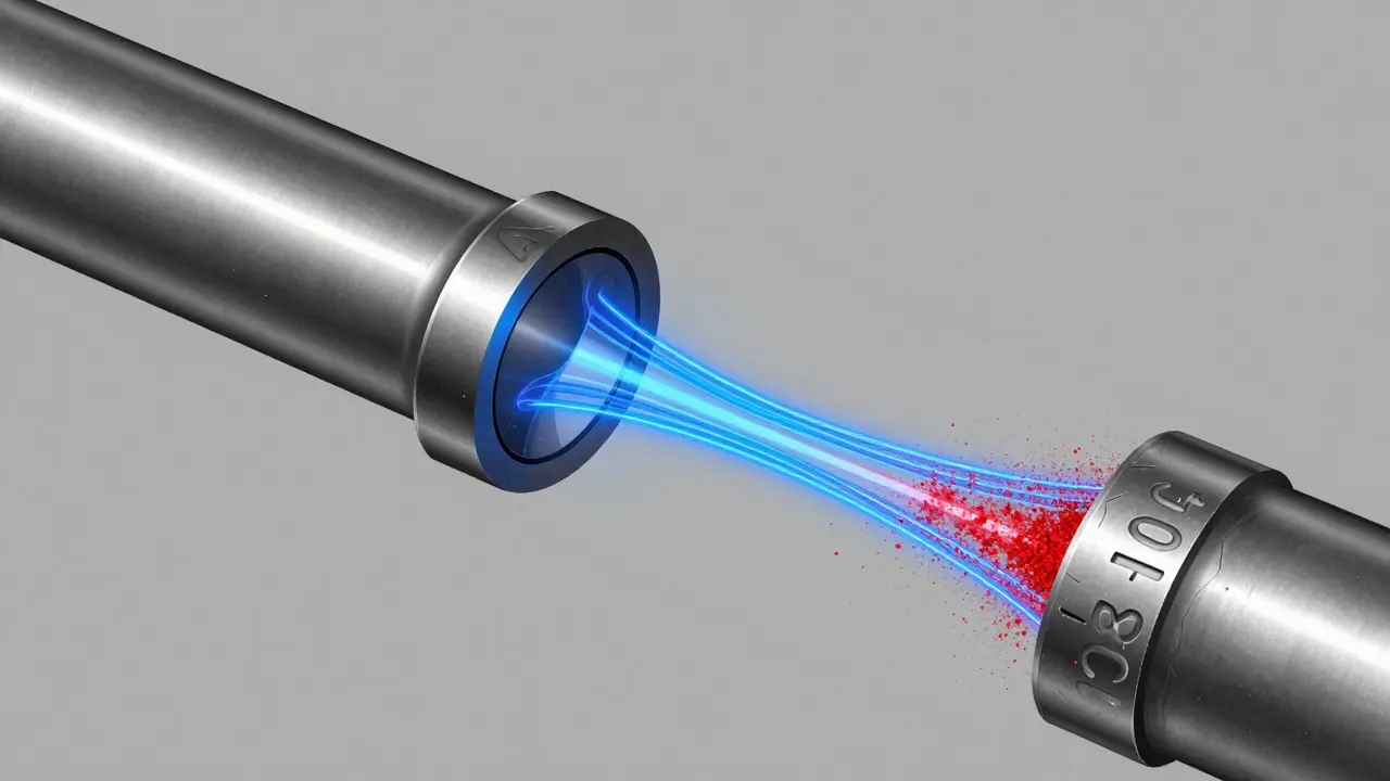 Schematic diagram showing magnetic particle inspection revealing a hidden serial number on steel