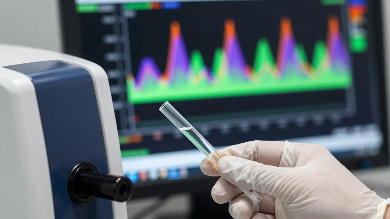 Scientist holding a DNA sample near a sequencing machine