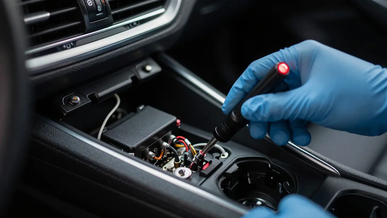 Technician extracting data from a car's engine control unit