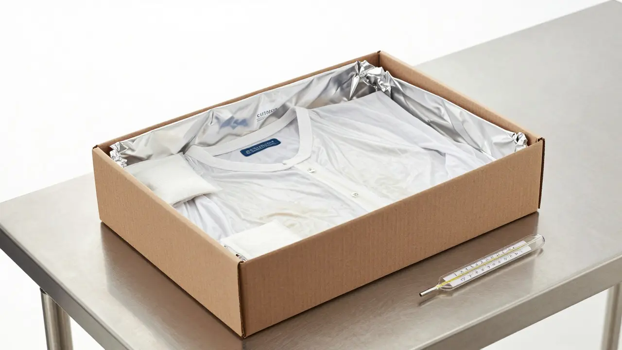 Ventilated box with foil lining and desiccants for wet evidence storage