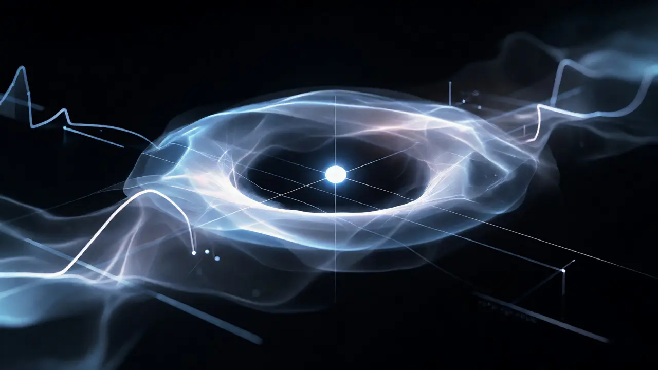 Abstract visualization of measurement uncertainty as a glowing cloud around a data point