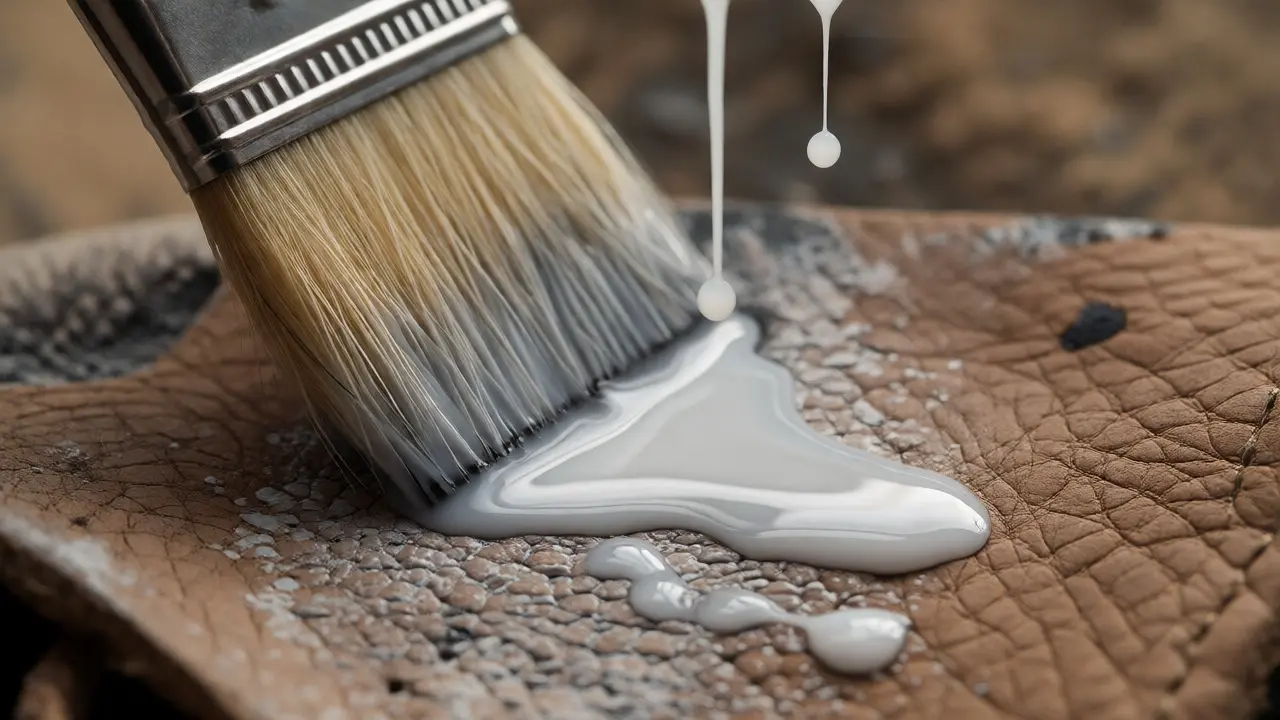 Applying liquid powder suspension to textured leather with soft brush