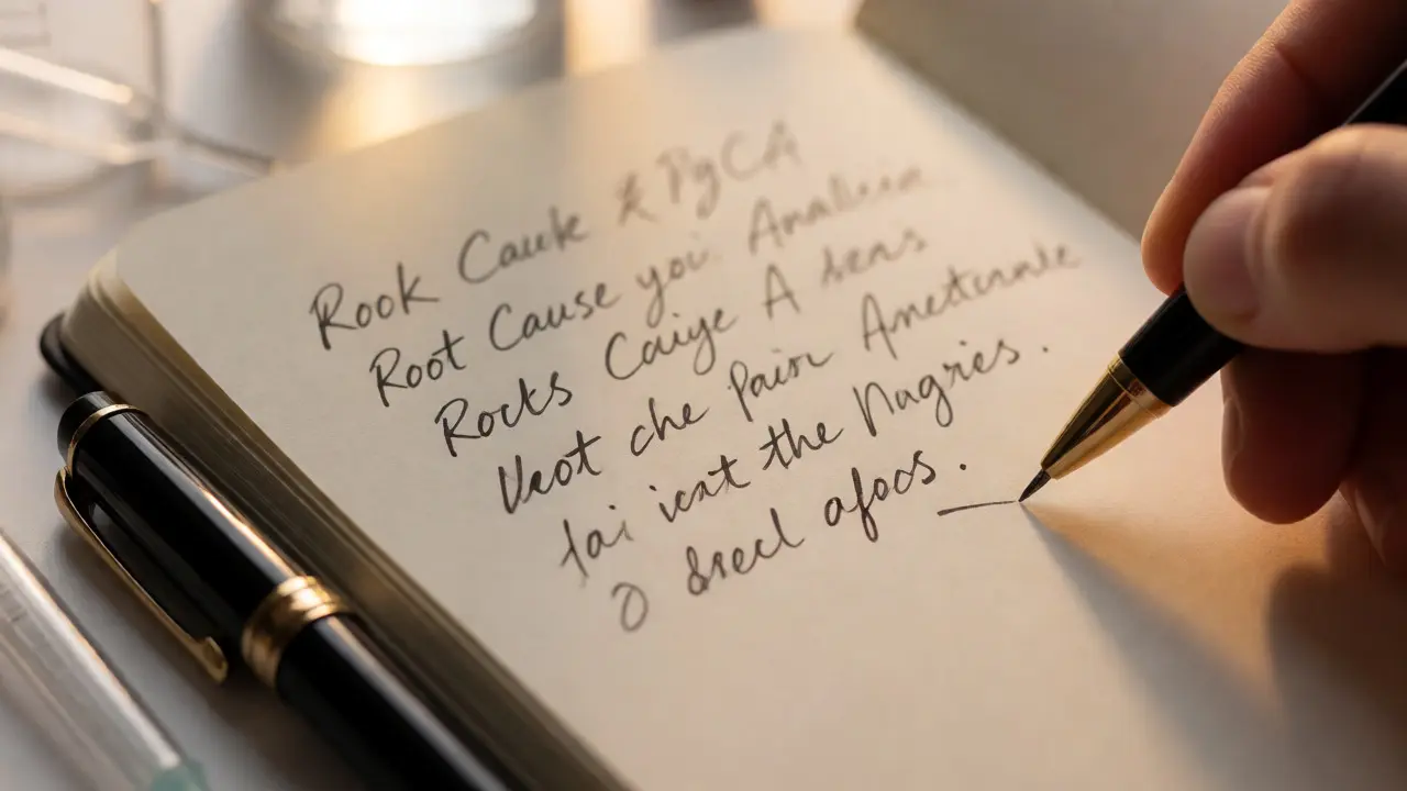 Close-up of handwritten notes in a lab logbook with scientific tools