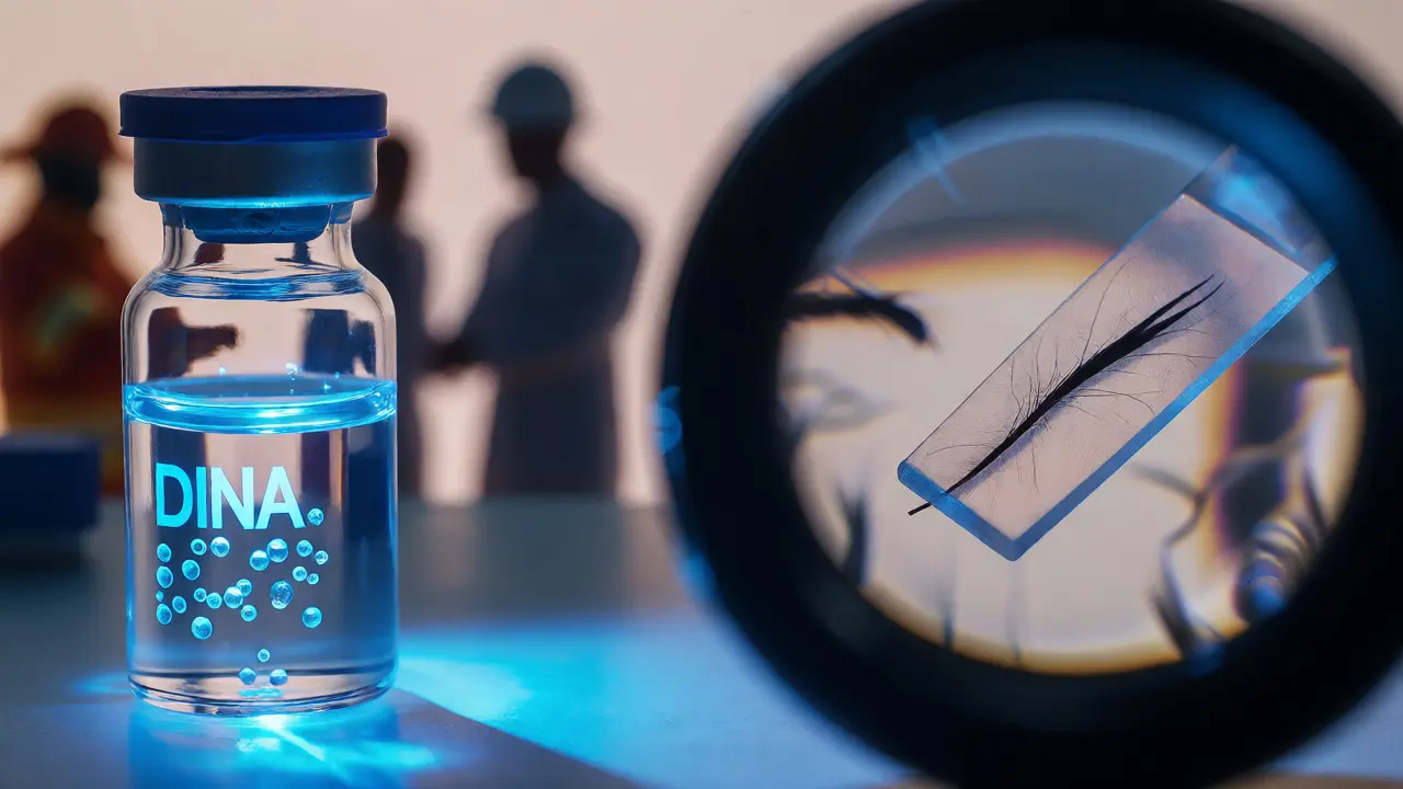 Comparison of a precise DNA vial and a subjective hair microscopy slide in a forensic lab.