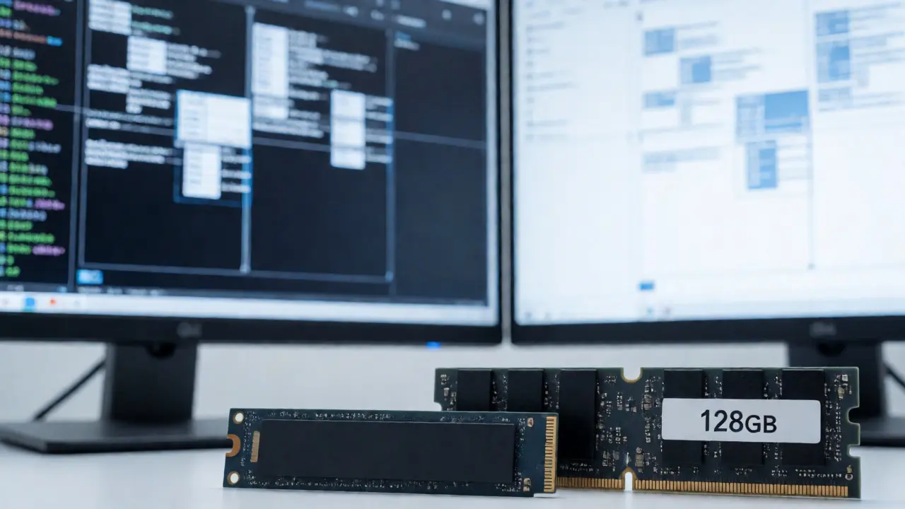 High-spec forensic workstation components including NVMe SSDs and RAM modules.