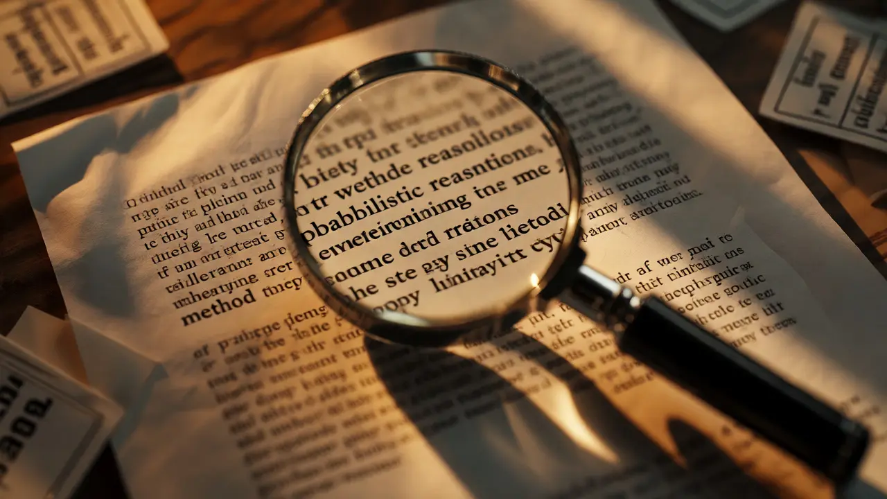 Magnifying glass focusing on limitation clauses within a forensic report document.