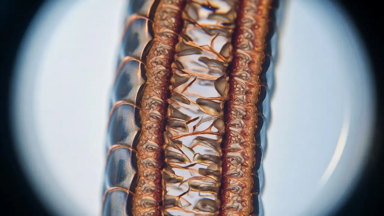 Microscopic view of hair cuticle and cortex