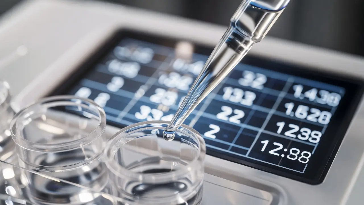 Pipette dispensing reagent into a cuvette during sample analysis