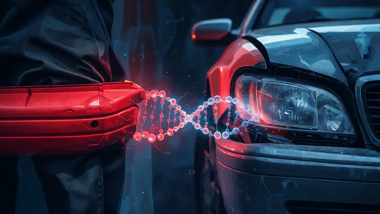 Visual link between car part and victim clothing