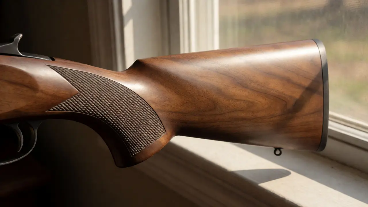 Walnut gun stock with cracks and weathered grey wood