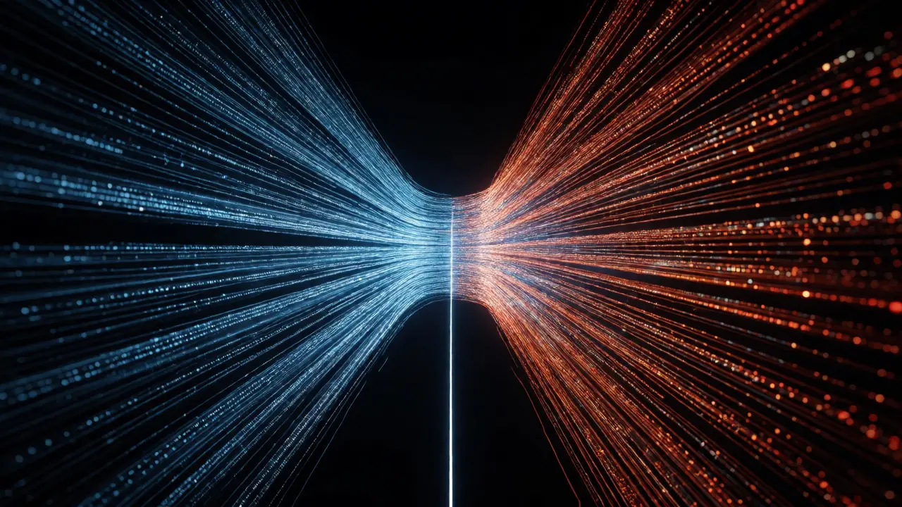 Abstract visualization of SIEM and EDR log streams merging into a unified timeline