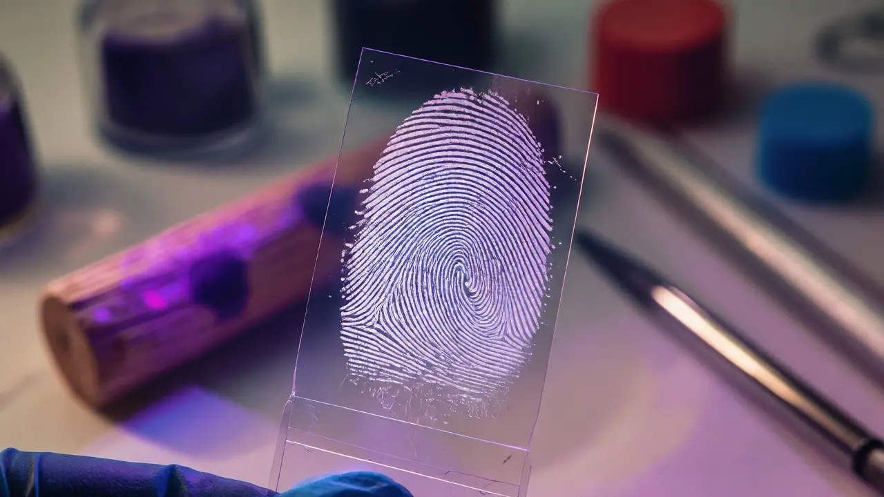 Close-up of a developed fingerprint on lifting tape
