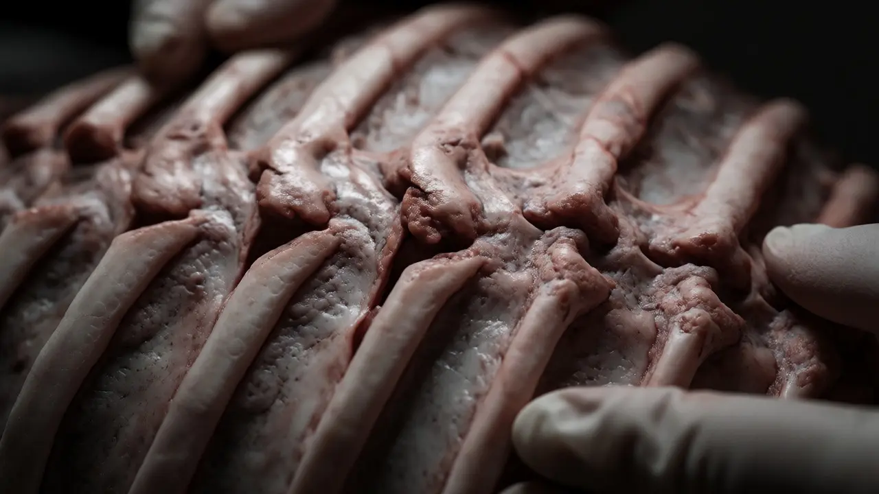 Close-up of pediatric ribs showing healing fracture calluses